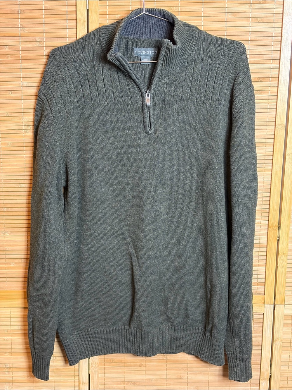 Covington Men’s Quarter-Zip Sweater XXL Ribbed Shoulders Olive Academia